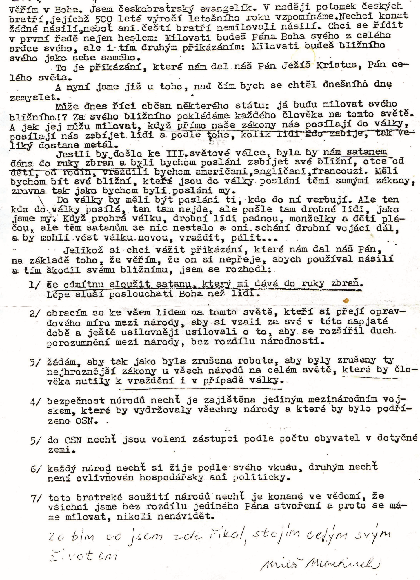 Projev, který Miroslav Martínek přečetl 23. 10. 1957 na veřejné schůzi Tesla Lanškroun